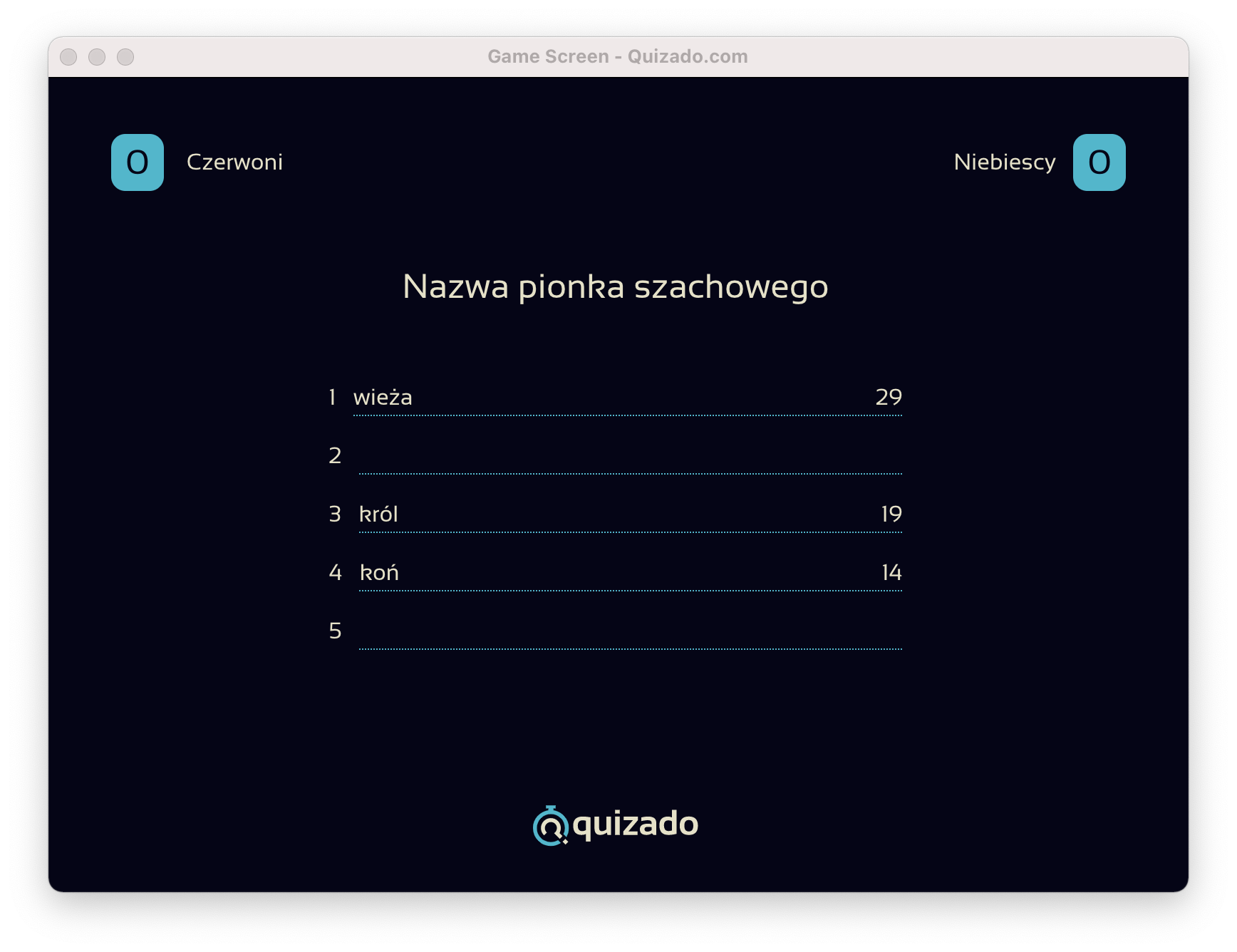 Quizado - Ekran gry